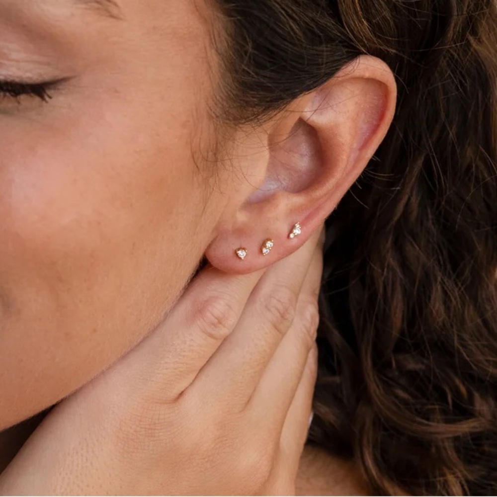 Tiny Diamond Flatback Stud Set of 3 in 18k Gold